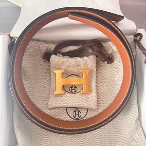 NIB Authentic Hermes Constance H Leather belt , gold color